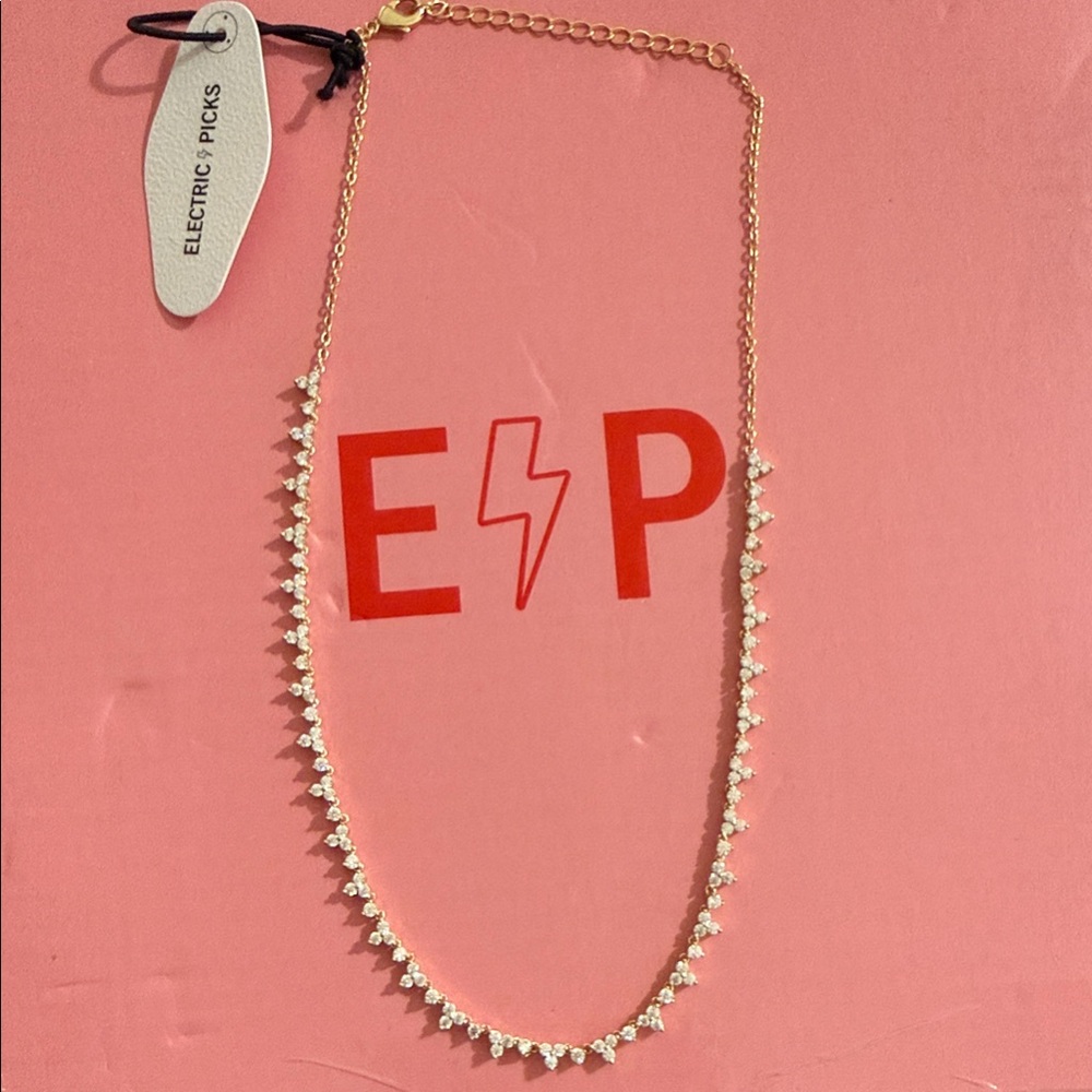 Electric Picks Gold CZ Tennis Necklace NWT Sparkly Crystal Chain